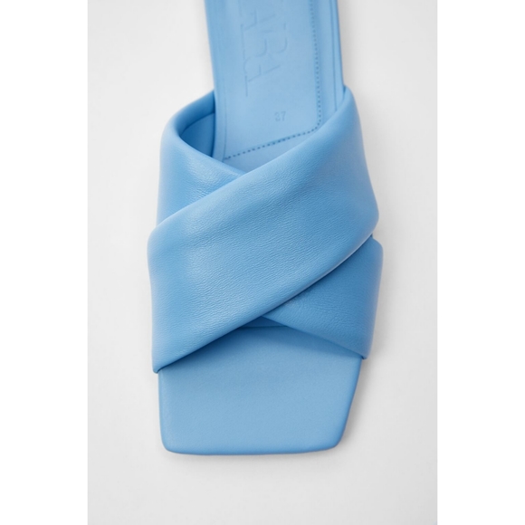 Zara flat leather padded blue sandals - Picture 4 of 7